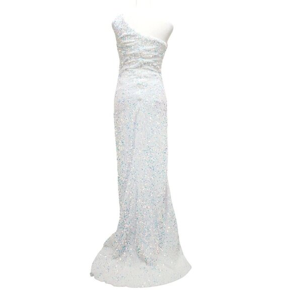 One-Shoulder Dress White Sequin Gown With Detachable Tulle Skirt Size 2 - Picture 3 of 14